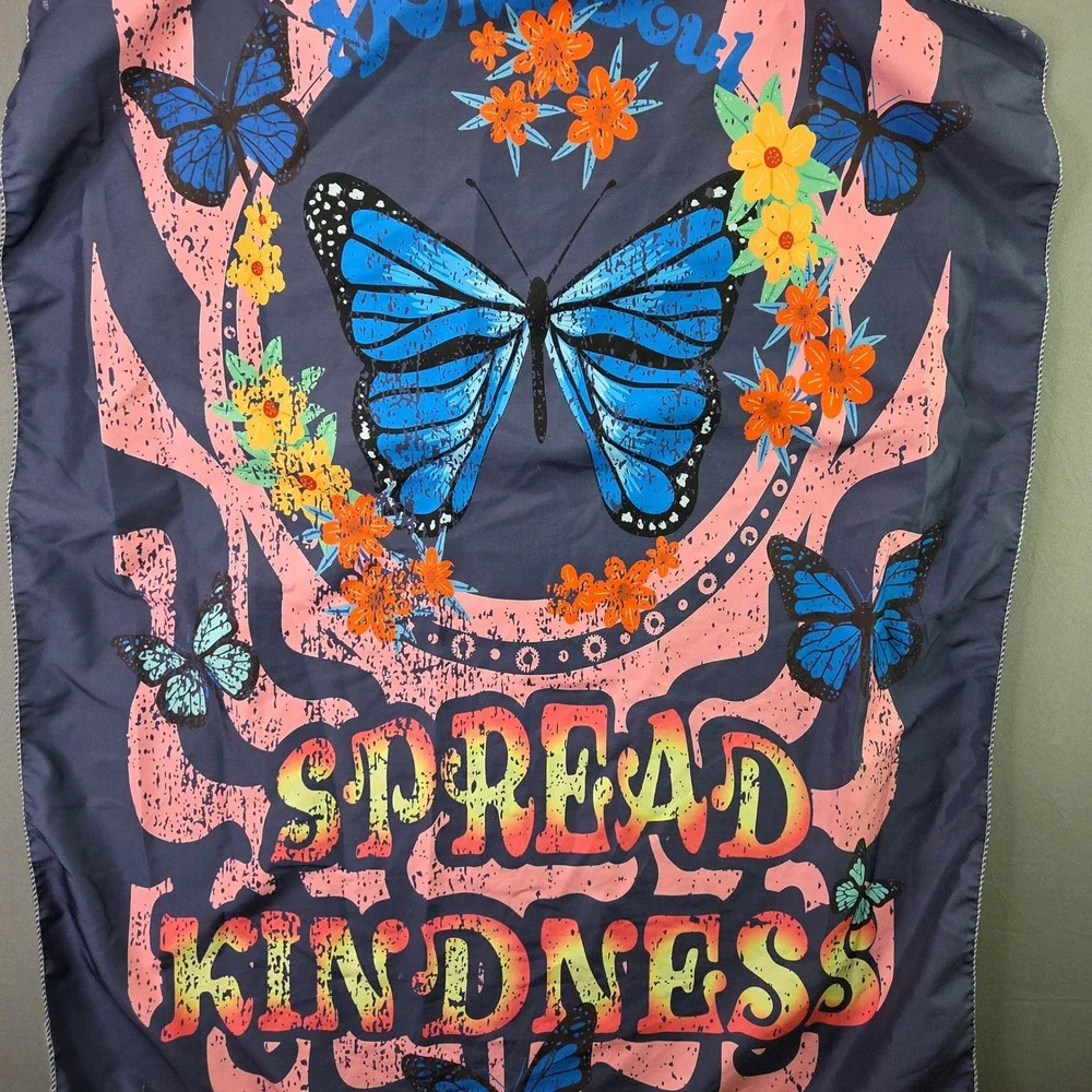Wild Soul Spread Kindness Butterfly Tapestry Wall Hanging 28x35 Blue Pink Boho
